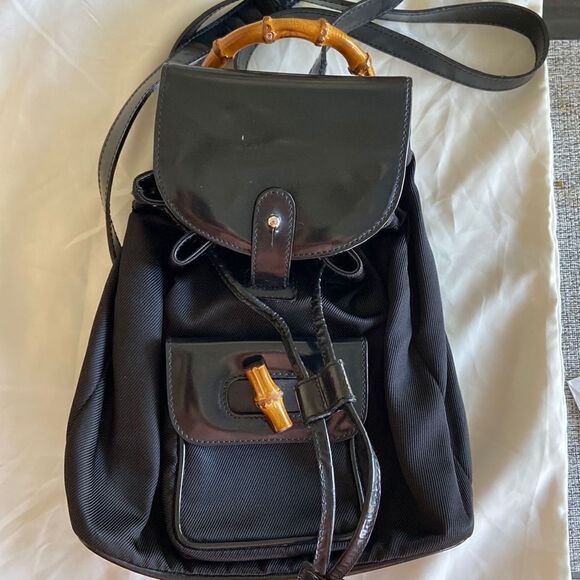 Gucci tassel oval mini backpack bambu Black impressive condition original dustba main image 15